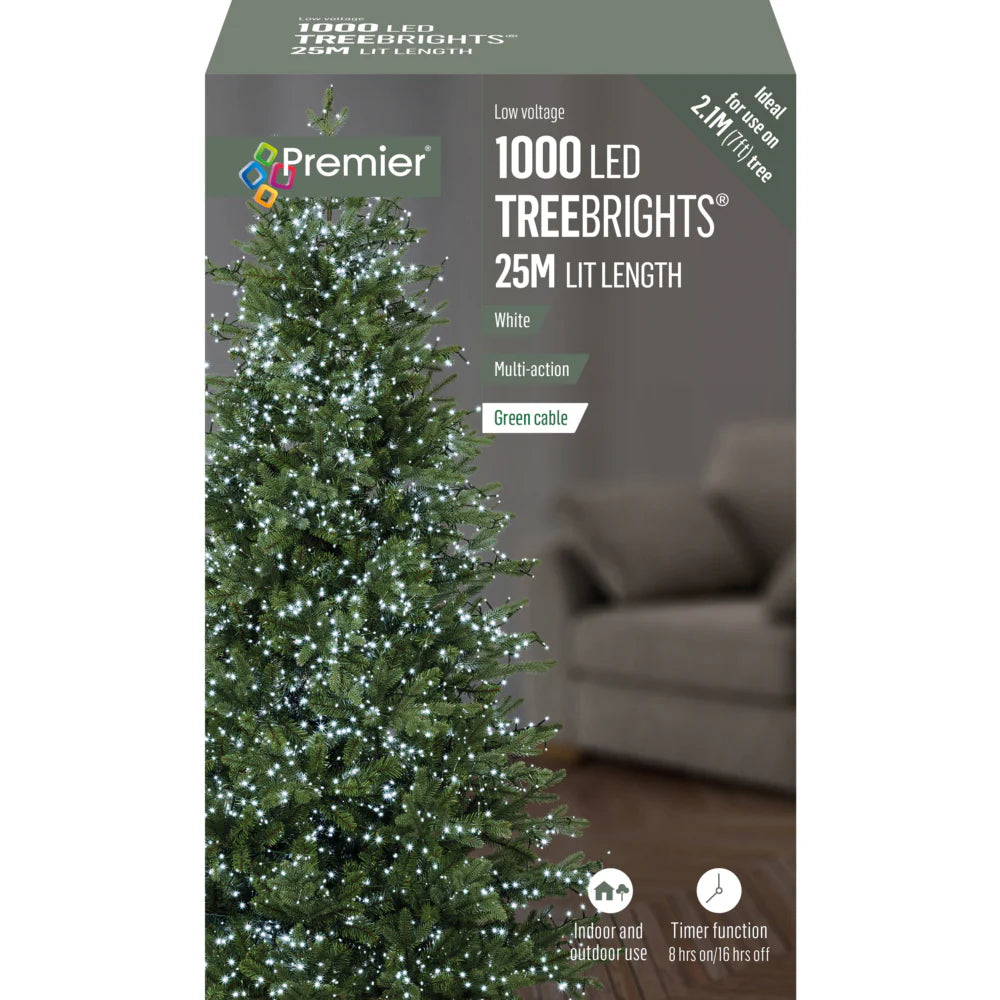 Premier 1000 LED Treebrights – Warm/White/Multi, 25M, Timer-Controlled
