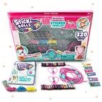 Sticky Rolls jewelry-making kit with packaging, stickers, and jewelry on a white background