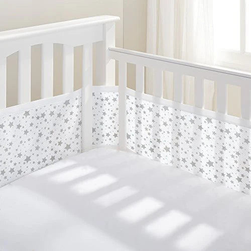 BreathableBaby Mesh Cot Liner – Twinkle Grey | 4-Sided Classic Mesh