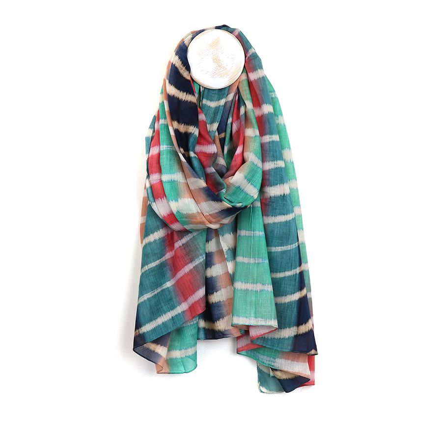 Organic cotton blue mix batik stripe scarf - Flemings Department Store