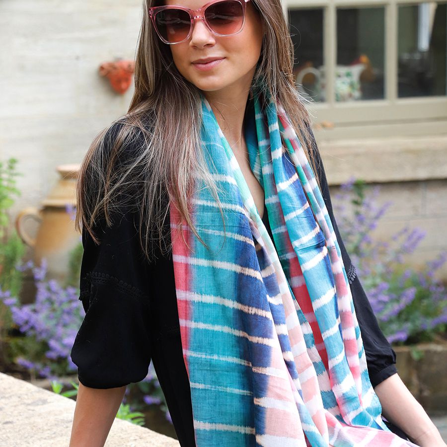 Organic cotton blue mix batik stripe scarf - Flemings Department Store