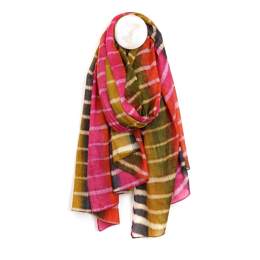 Organic cotton red mix batik stripe scarf - Flemings Department Store