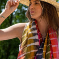 Organic cotton red mix batik stripe scarf - Flemings Department Store