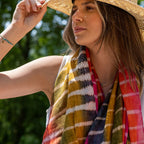 Organic cotton red mix batik stripe scarf - Flemings Department Store