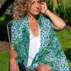 Cotton scarf with aqua mix camo and ikat print - Flemings Department Store