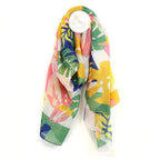 Recycled mustard mix monstera leaf print scarf - Flemings Department Store