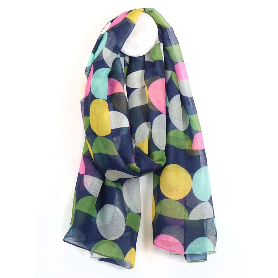 Recycled navy mix geo circle print scar - Flemings Department Store