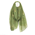 Recycled green and metallic gold ginkgo print scarf - Flemings Department Store