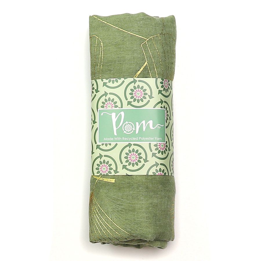 Recycled green and metallic gold ginkgo print scarf - Flemings Department Store