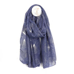 Recycled blue and metallic silver ginkgo print scarf - Flemings Department Store
