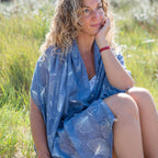 Recycled blue and metallic silver ginkgo print scarf - Flemings Department Store