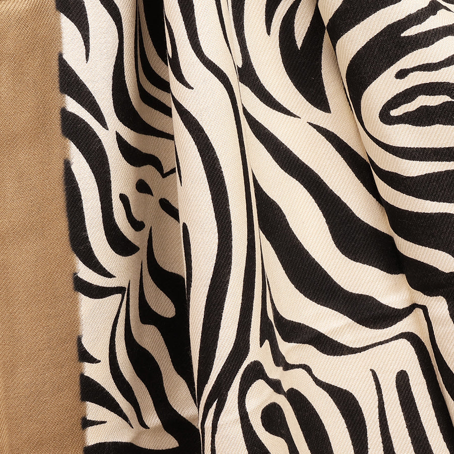 Savannah Zebra Print Scarf with Taupe Border
