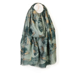 Greta Sage Mix Gingko and Metallic Gold Print Scarf