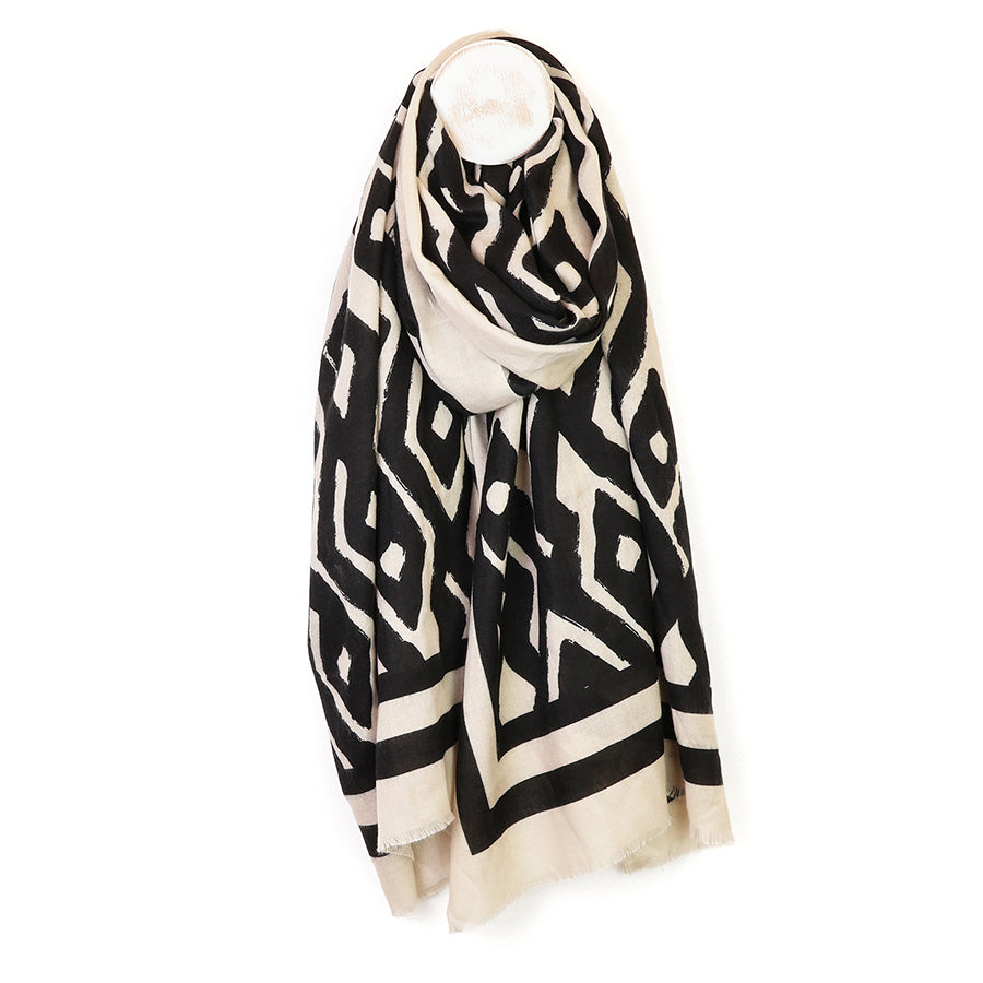Amber Ecru and Black Mix Abstract Geo Print Scarf