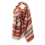 Zadie Rust and Taupe Mix Zigzag Stripe Scarf with Fringe