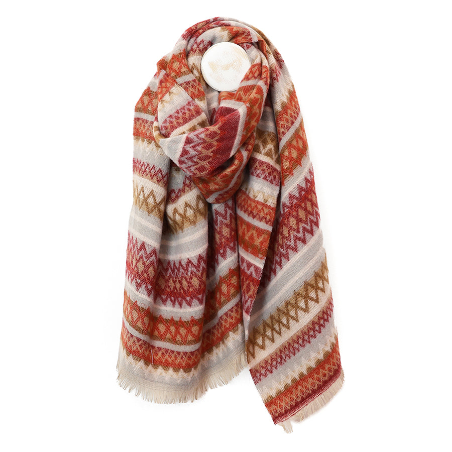 Zadie Rust and Taupe Mix Zigzag Stripe Scarf with Fringe