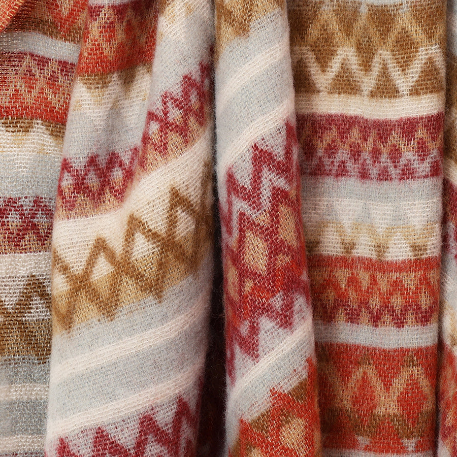 Zadie Rust and Taupe Mix Zigzag Stripe Scarf with Fringe
