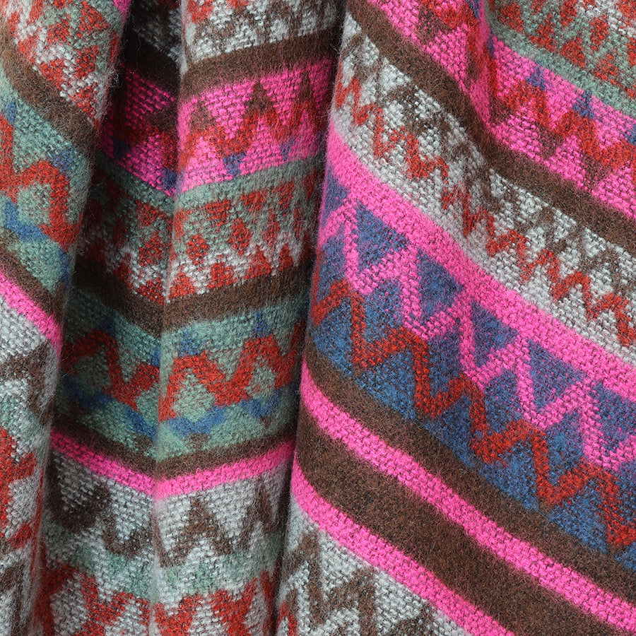 Zadie Neon Pink and Brown Mix Zigzag Stripe Scarf with Fringe