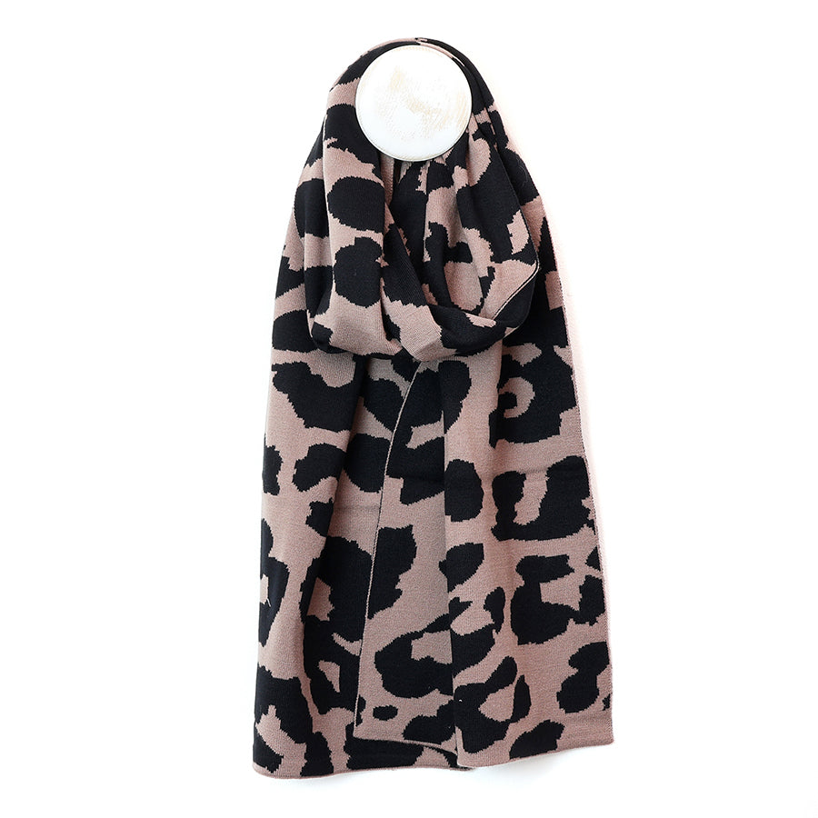 Carly Taupe and Black Abstract Animal Print Scarf