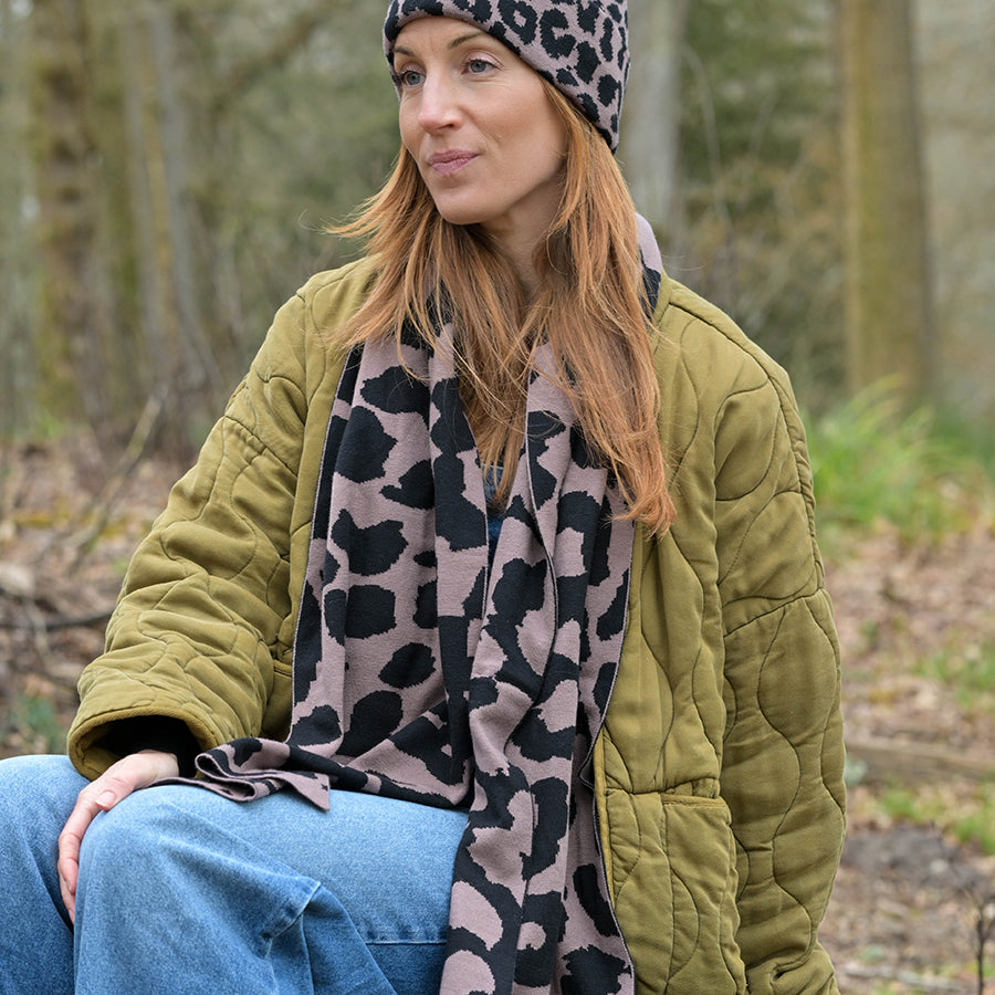 Carly Taupe and Black Abstract Animal Print Scarf