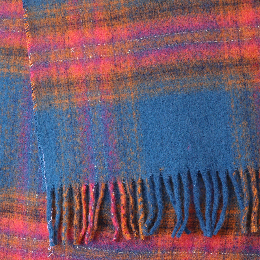 Miranda Blue, Pink and Orange Mix Cosy Check Sections Scarf