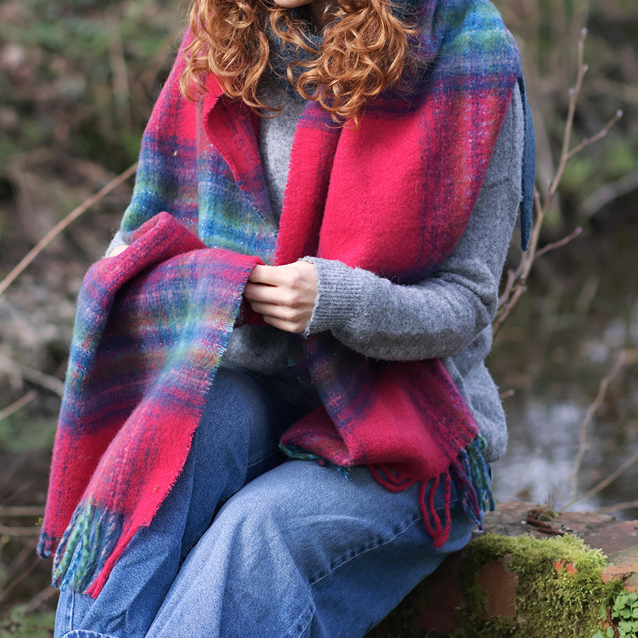 Lottie Rust Mix Animal Print Sequin Scarf with Frayed Edges