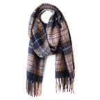 Olivia Navy and Red Mix Tartan Weave Scarf with Metallic Thread