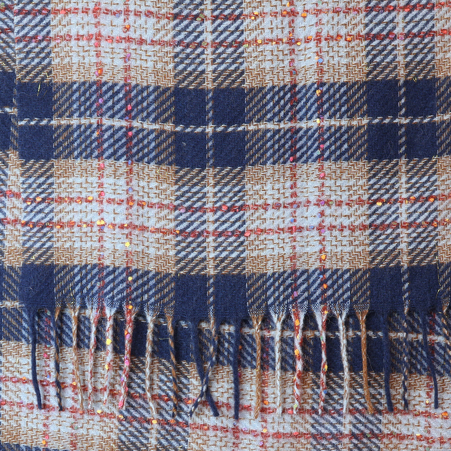 Olivia Navy and Red Mix Tartan Weave Scarf with Metallic Thread