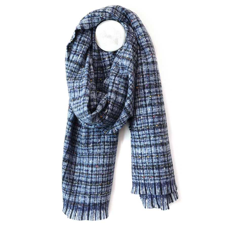 Chelsea Navy Mix Check Weave Scarf with Metallic Thread