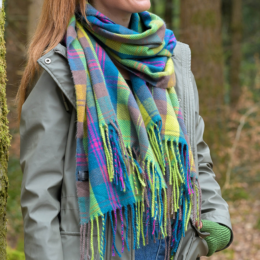 Esme Lime, Blue and Pink Classic Tartan Check Scarf