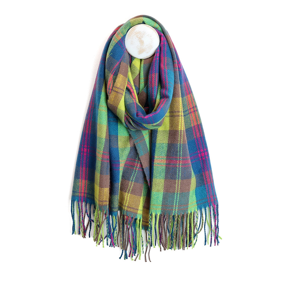 Esme Lime, Blue and Pink Classic Tartan Check Scarf