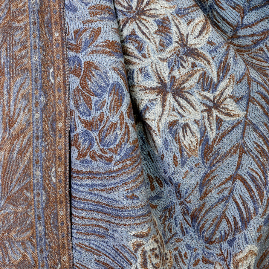 Celia Blue and Brown Mix Reversible Ornate Fern Leaf Scarf