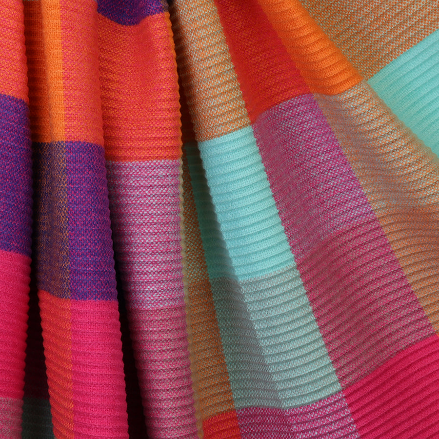 Harriet Aqua, Pink and Multi Mix Pleated Check Scarf