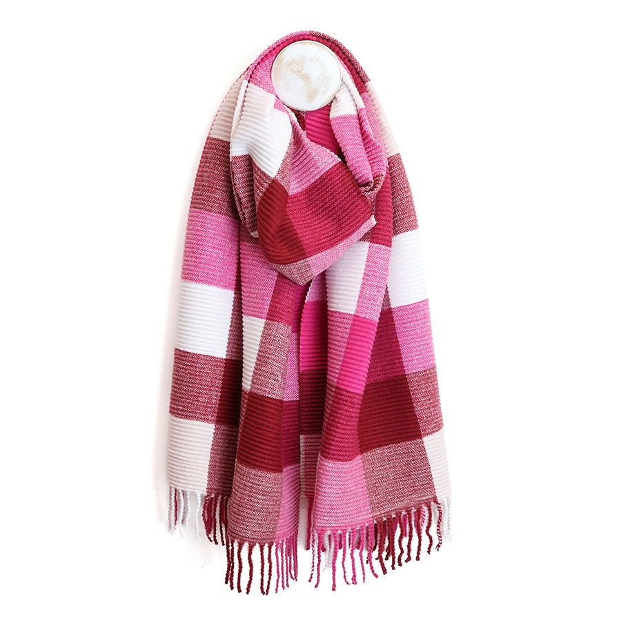 Harriet Raspberry, Red and White Mix Pleated Check Scarf