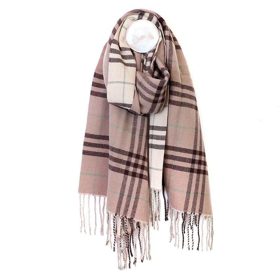 Nellie Taupe, Cream and Brown Classic Check Scarf