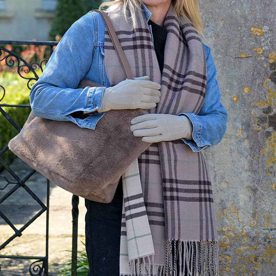 Nellie Taupe, Cream and Brown Classic Check Scarf