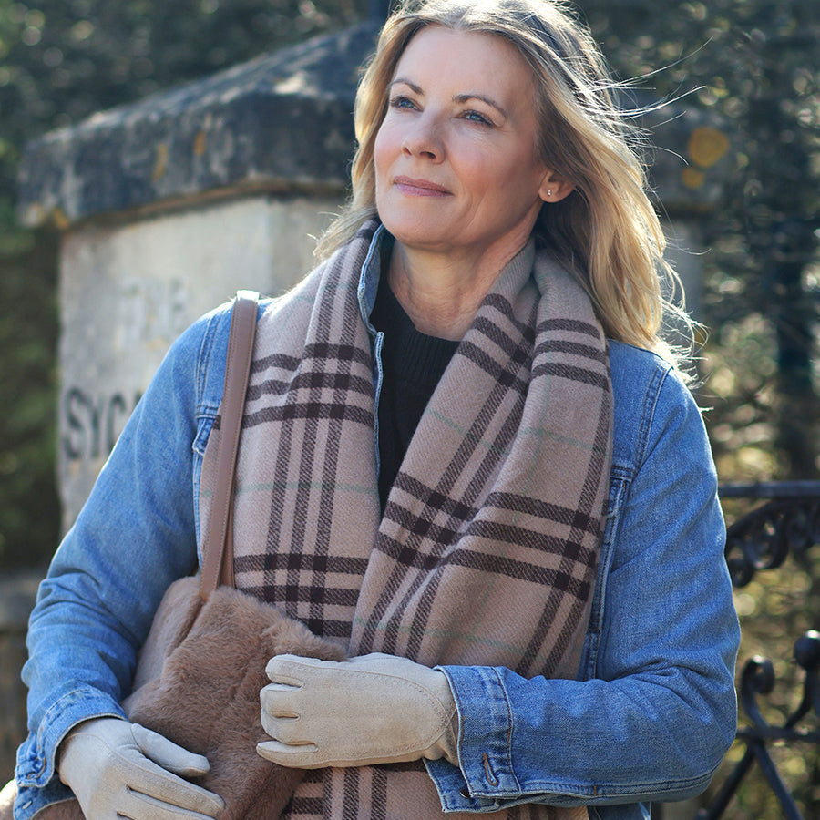 Nellie Taupe, Cream and Brown Classic Check Scarf