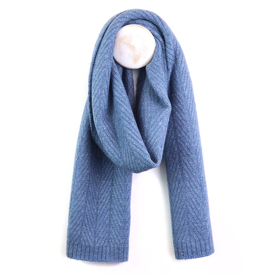 Charlotte Denim Blue Herringbone Knit Scarf
