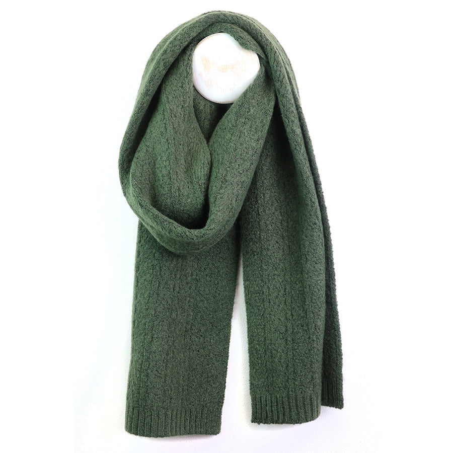 Charlotte Deep Khaki Herringbone Knit Scarf
