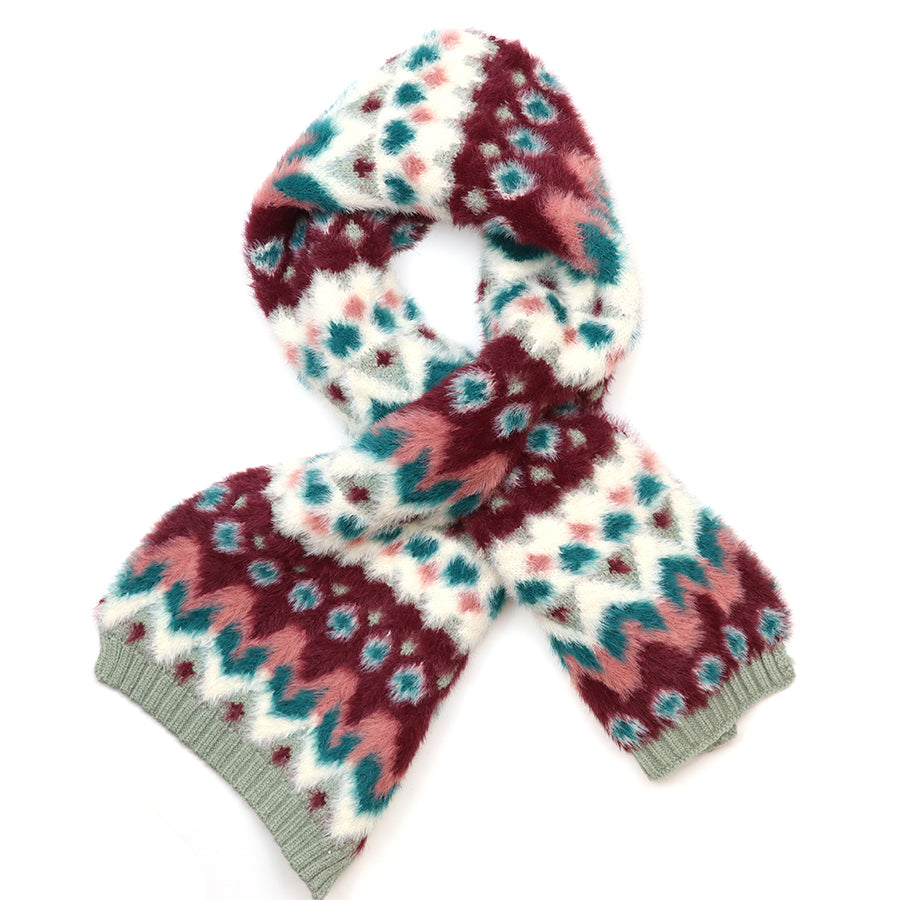 Imogen Duck Egg and Wine Fluffy Patterned Pull Through Scarf
