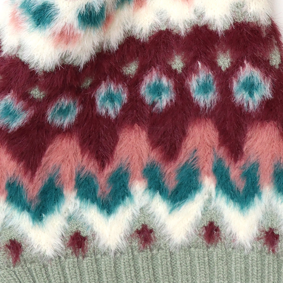 Imogen Duck Egg and Wine Fluffy Patterned Pull Through Scarf