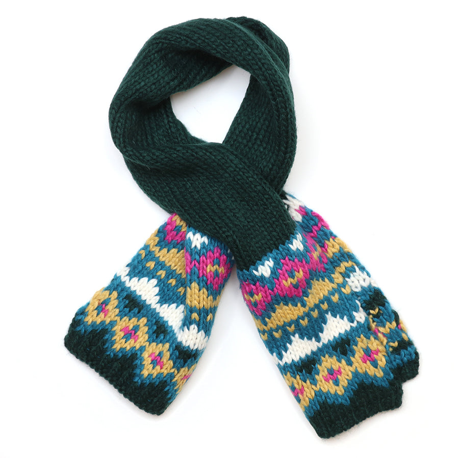 Valentina Dark Green Fair Isle Knit Pull Through Scarf