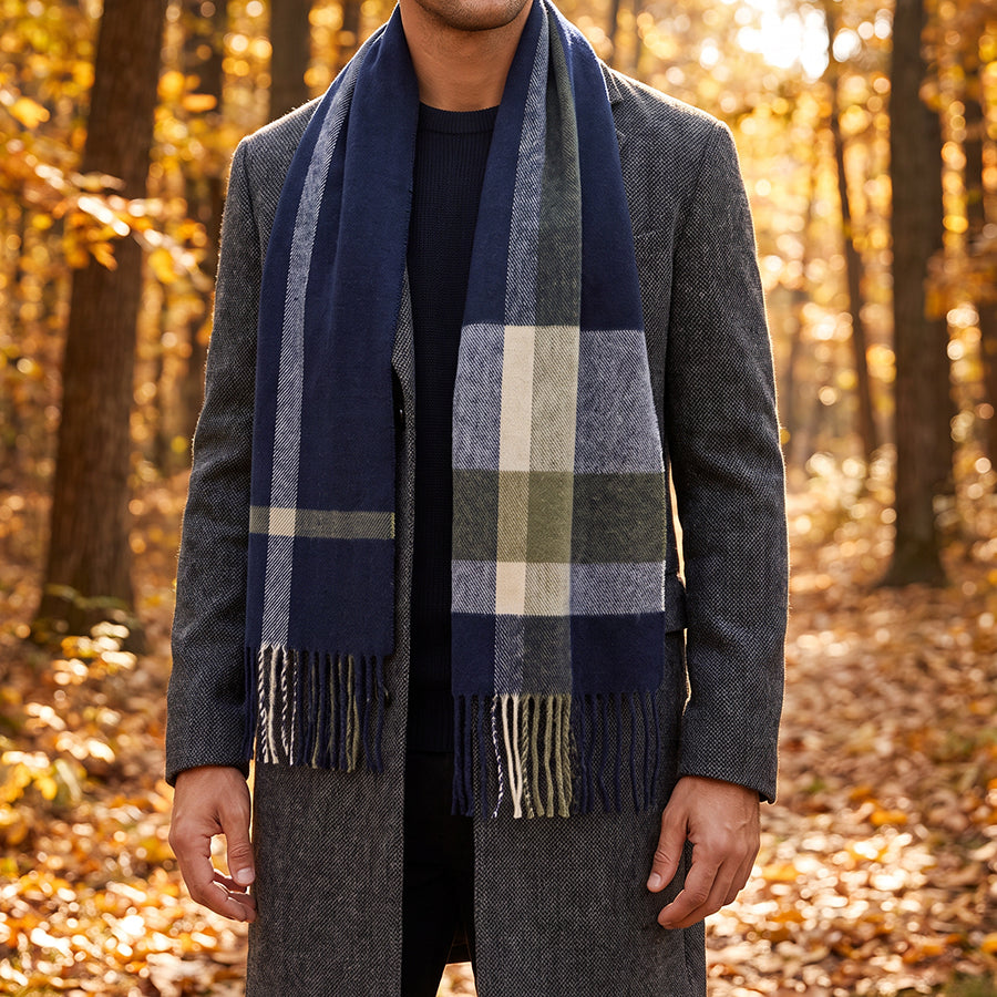 Ralph Khaki and Navy Classic Check Scarf