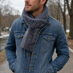 Theo Grey and Navy Reversible Chevron Pull Through Scarf for Men