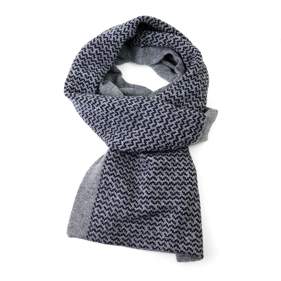 Theo Grey and Navy Reversible Chevron Pull Through Scarf for Men