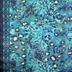 Teal and Navy Mix 100% Silk Botanical and Animal Print Square Scarf