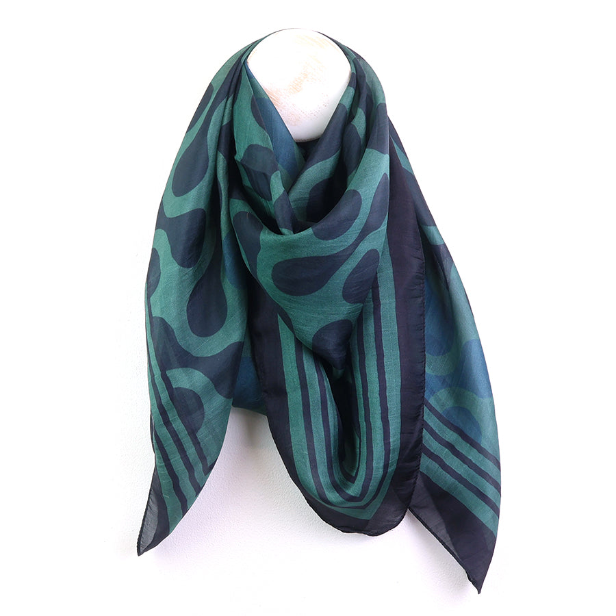 Navy and Teal Mix 100% Silk Repeat Symmetrical Shape Print Square Scarf