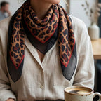 Camel, Red and Navy Mix 100% Silk Animal Print Square Scarf
