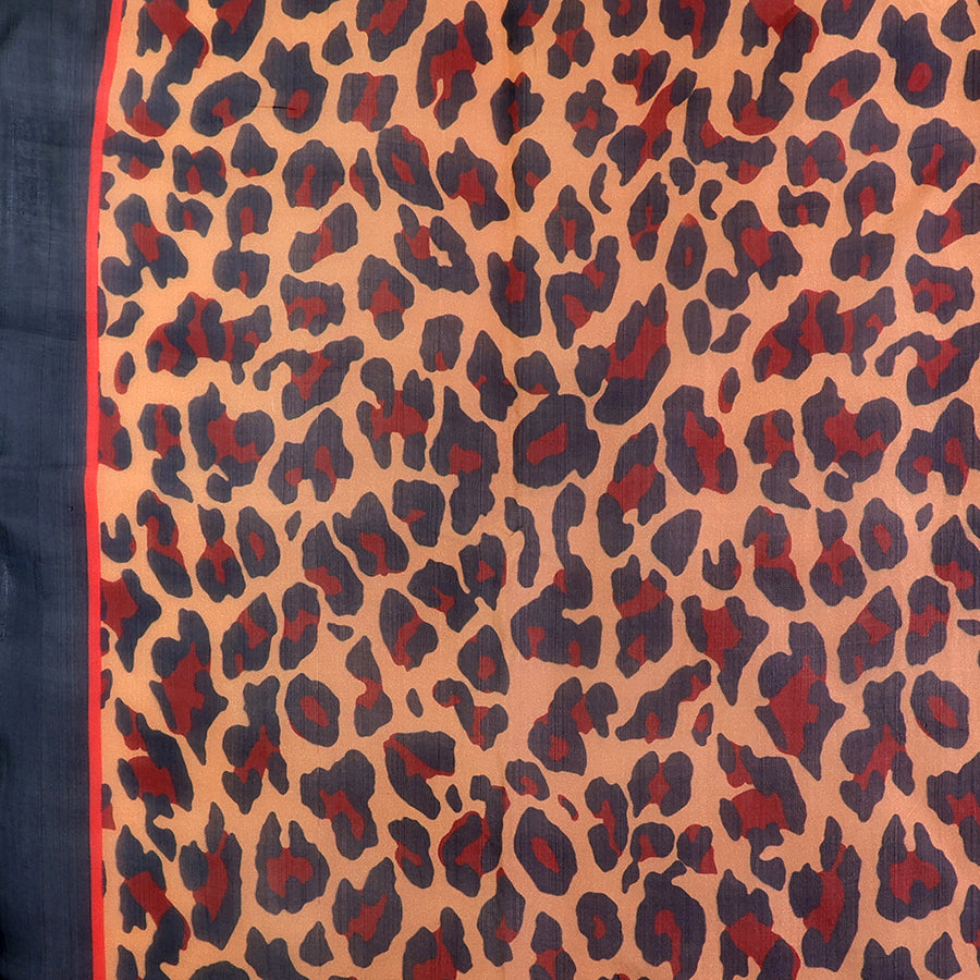 Camel, Red and Navy Mix 100% Silk Animal Print Square Scarf