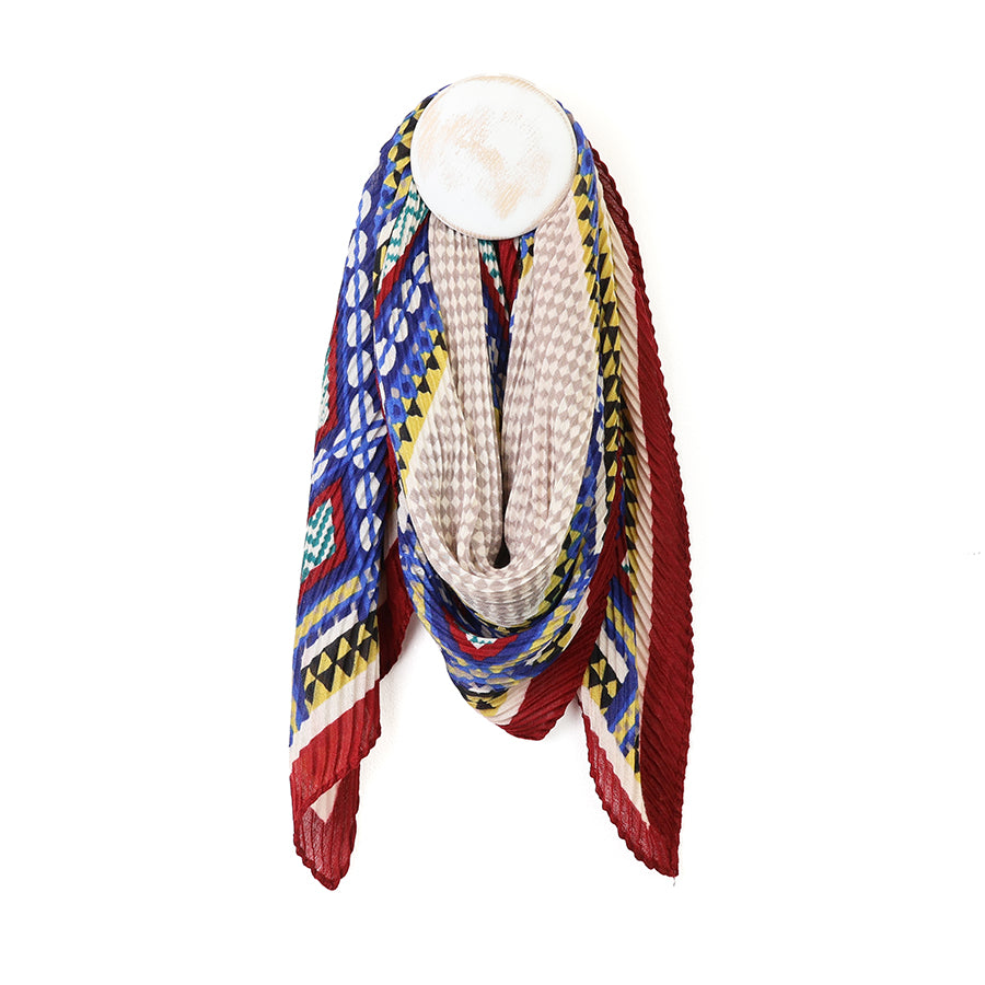 Square Wine, Navy and Aqua Mix Crinkle Scarf